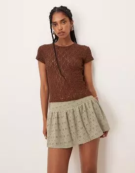 Коричневые мини-юбки средней посадки ASOS DESIGN Broderie
