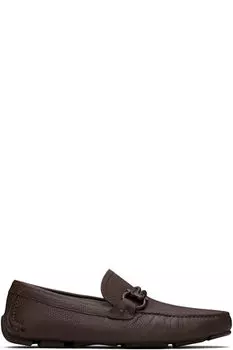 Коричневые мокасины с орнаментом Gancini для водителей Ferragamo
