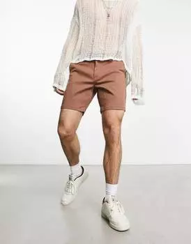 Коричневые облегающие шорты средней длины ASOS DESIGN