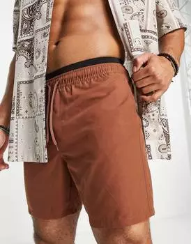 Коричневые плавки средней длины с двойным поясом ASOS DESIGN