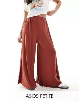 Коричневые пляжные брюки-палаццо из джерси ASOS DESIGN Petite