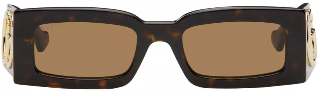 Коричневые прямоугольные солнцезащитные очки Gucci, Havana/Brown