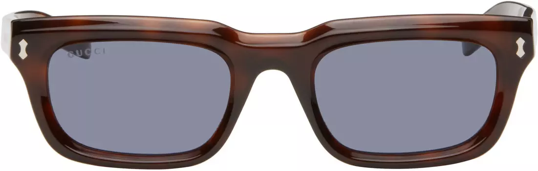 Коричневые прямоугольные солнцезащитные очки Gucci, Havana/Havana/Blue