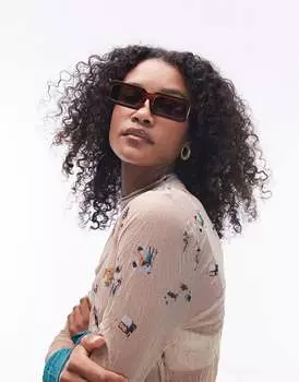 Коричневые прямоугольные солнцезащитные очки Topshop Dahlia