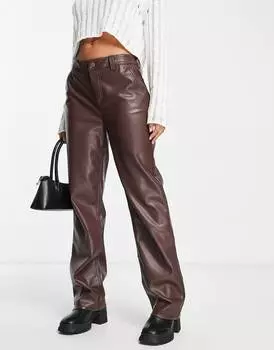 Прямые брюки из искусственной кожи Asos Design, коричневый