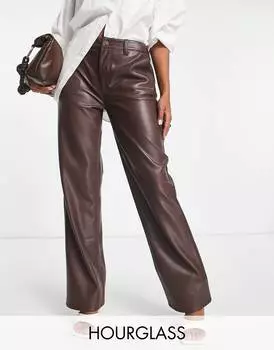 Коричневые прямые брюки из искусственной кожи ASOS DESIGN Hourglass Hourglass