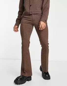 Коричневые расклешенные брюки в клетку ASOS DESIGN smart coord