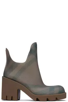 Коричневые резиновые сапоги на каблуке Marsh Burberry