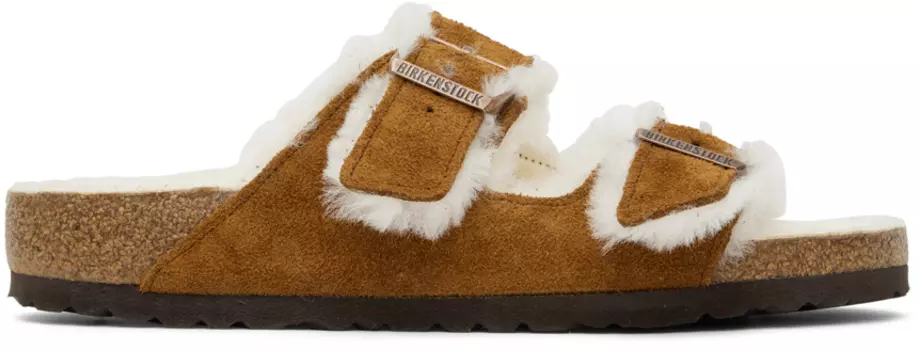 Коричневые сандалии из овчины Arizona стандартного размера Birkenstock