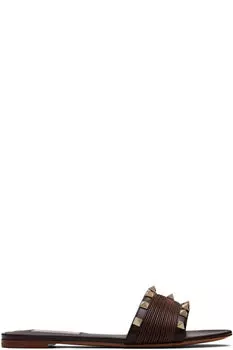 Коричневые сандалии Rockstud Slide Valentino Garavani