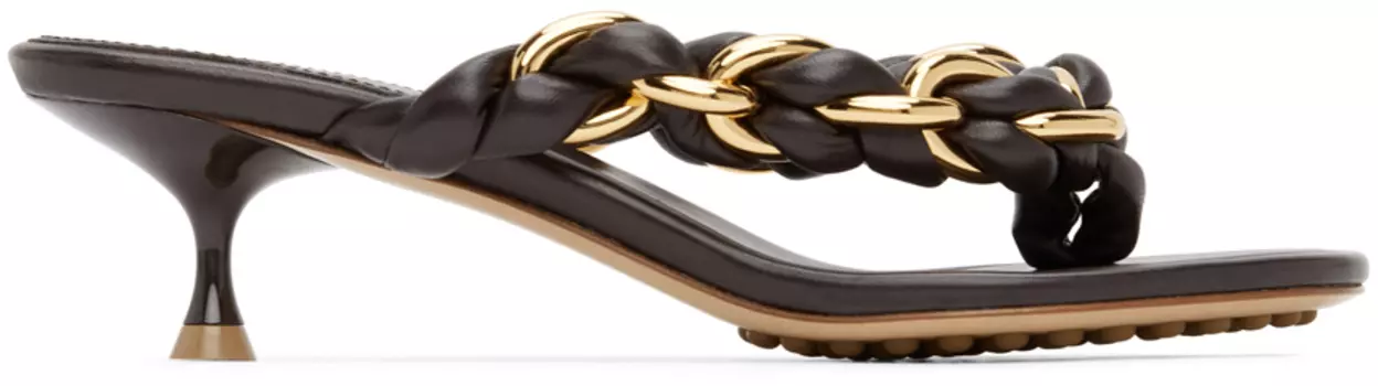 Коричневые сандалии с цепочками в горошек Bottega Veneta