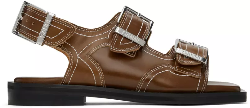 Коричневые сандалии в стиле вестерн с вышивкой GANNI