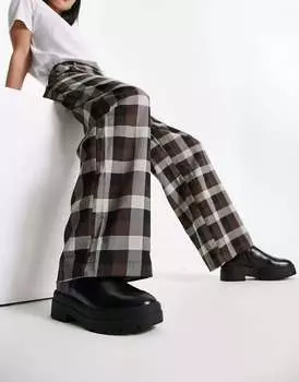 Коричневые широкие брюки Monki в клетку