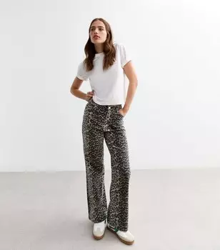 Коричневые широкие джинсы с леопардовым принтом New Look, коричневый