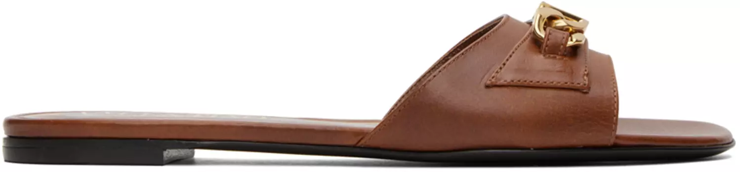 Коричневые шлепанцы с цепочкой VLogo Valentino Garavani