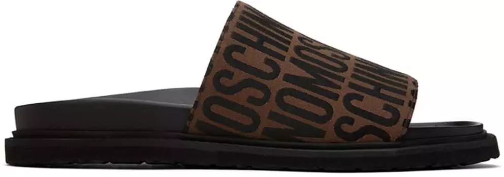 Коричневые шлепанцы с логотипом Moschino
