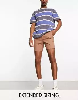 Коричневые шорты чинос узкого кроя средней длины ASOS