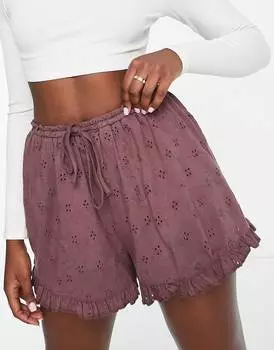 Коричневые шорты с рюшами и завязками на талии ASOS DESIGN