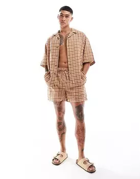 Коричневые шорты в клетку в мелкую клетку ASOS DESIGN