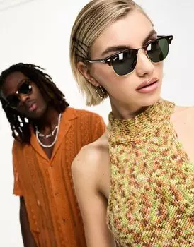 Коричневые солнцезащитные очки Ray-Ban Clubmaster