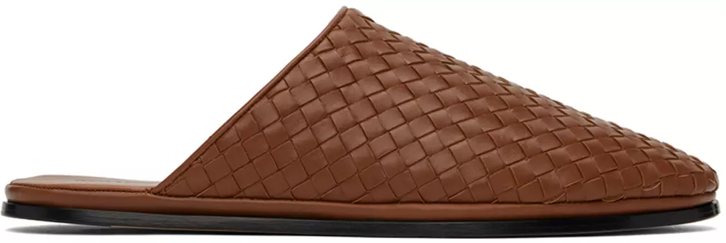 Коричневые тапочки Bottega Veneta Intrecciato