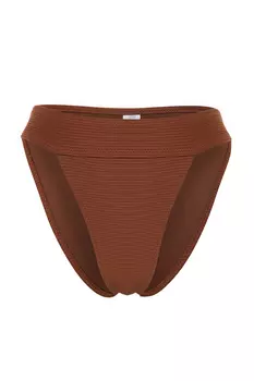 Коричневые текстурированные высокие плавки бикини Trendyol, коричневый
