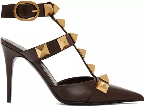 Коричневые туфли на каблуке с римскими заклепками Valentino Garavani