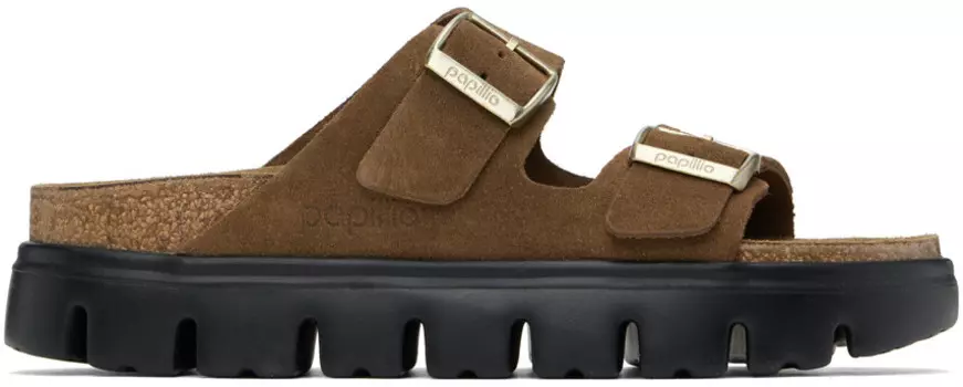 Коричневые узкие босоножки Papillio Arizona на платформе Birkenstock