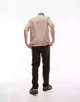 Коричневые узкие брюки из смесовой шерсти с резинкой на талии Topman