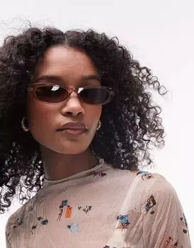 Коричневые узкие овальные солнцезащитные очки Topshop Mallow