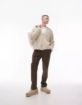 Коричневые вельветовые брюки прямого кроя Topman