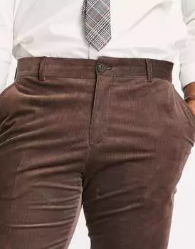 Коричневые вельветовые брюки узкого кроя Selected Homme