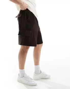 Коричневые велюровые шорты в рубчик с карманами-карго ASOS DESIGN