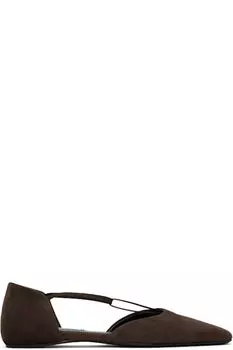 Коричневые замшевые балетки с Т-образным ремешком TOTEME