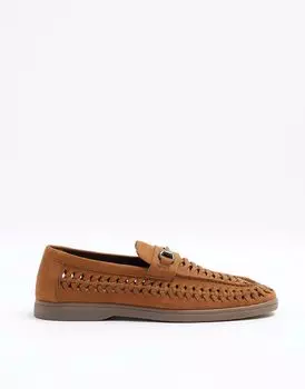 Коричневые замшевые лоферы с цепочкой River Island - светлые