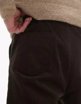 Коричневые зауженные вельветовые брюки Topman