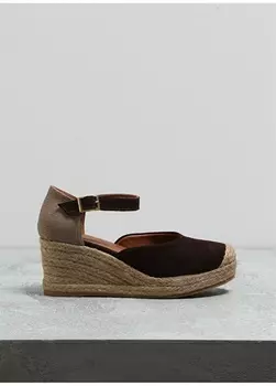 Коричневые женские эспадрильи из кожи и текстиля Fabrika