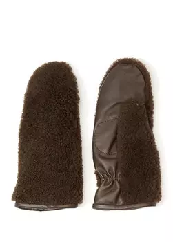 Коричневые женские кожаные перчатки Yves Salomon