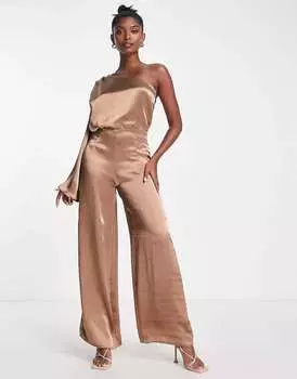 Коричневый атласный комбинезон River Island с рукавами-кимоно