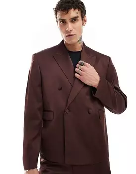 Коричневый атласный пиджак свободного кроя с напуском ASOS DESIGN