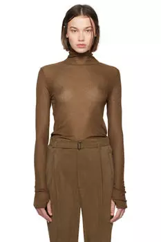 Коричневый бесшовный свитер с высоким воротом LEMAIRE