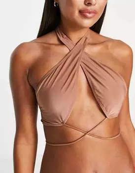 Коричневый бикини-топ с воротником-хомутом Brave Soul