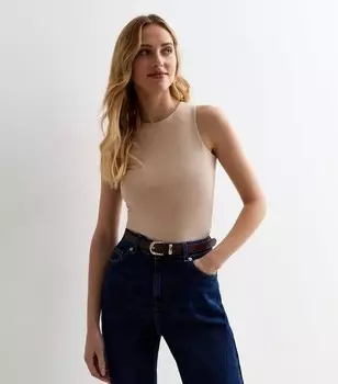 Коричневый боди без рукавов с высоким воротником New Look, светло-коричневый