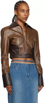 Коричневый бомбер из искусственной кожи со вставками JUNEYEN