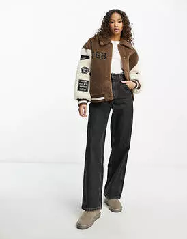 Коричневый бомбер с принтом тедди Urban Revivo