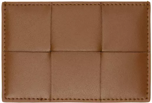 Коричневый держатель для кредитных карт Cassette Bottega Veneta, Cognac/Space