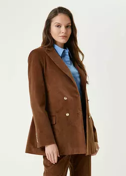 Коричневый двубортный бархатный пиджак Beymen