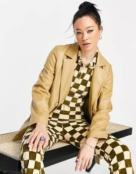 Коричневый двубортный пиджак из искусственной кожи Topshop