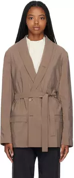 Коричневый двубортный пиджак с поясом LEMAIRE
