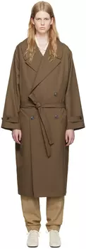 Коричневый двубортный тренч Оливковый LEMAIRE